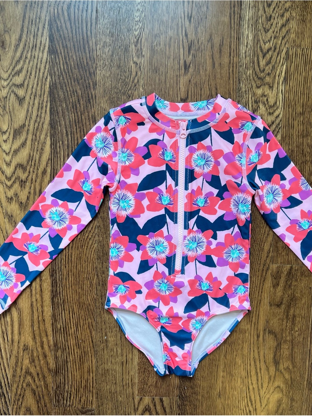Tea Collection Pink Floral Long-Sleeve Rashguard with Navy Accents